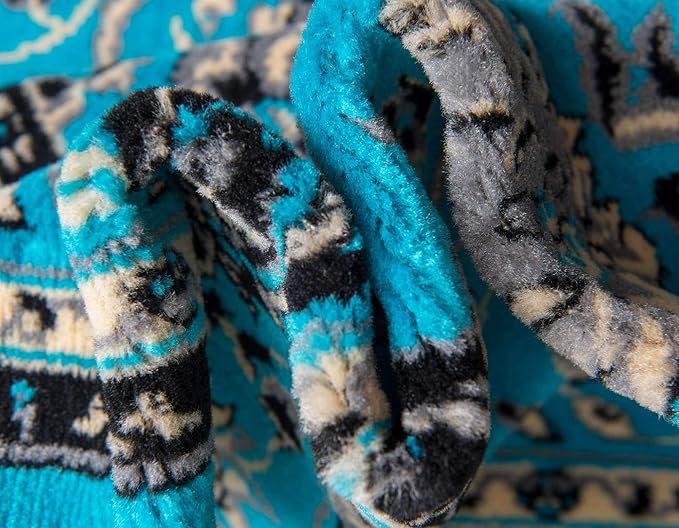 Unique Loom Sialk Hill Collection Area Rug - Washington (4' 1" x 6' 1" Rectangle Turquoise/Black)