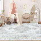 Area Rug 5x7 Living Room Rug, Machine Washable Vintage Distressed Medallion Rug Non-Slip Soft Low Pile Large Indoor Rugs for Bedroom Kitchen Dining Room Office(Taupe,5'x7')