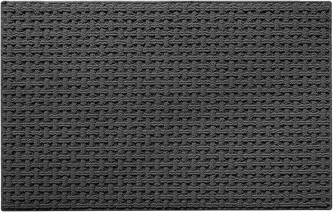 LUMI Washable Door Mat Indoor Entrance 17x30, Dirt Trapper Front Door Mats with Absorbent Interior and Non-Slip Rubber Backing, Entryway Doormat, Grey