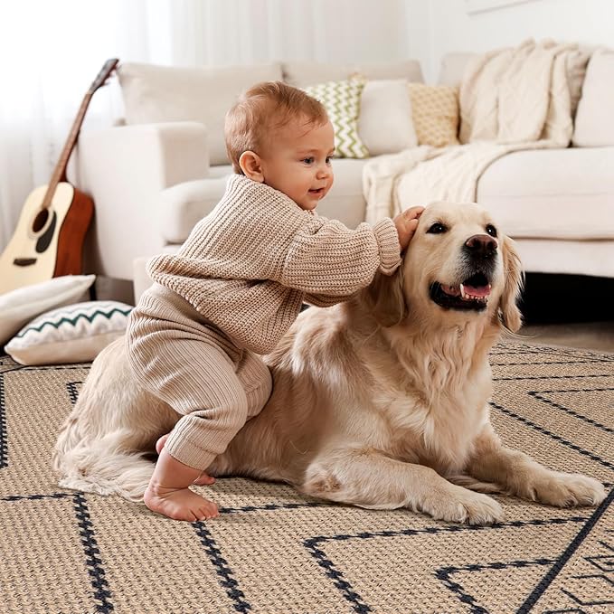 Tangsoo Easy Jute Rug 2x6 Washable Runner Rug for Hallways,Neutral Geometric Ultra Thin Indoor Carpet Runner Farmhouse Long Rnner Mat for Kitchen Entryway Laundry