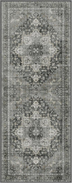 GENIMO 2x6 Runner Rugs for Hallway, Machine Washable Non Slip Vintage Rugs, Low Pile Lightweight Soft Print Rug for enrtyway, Corridor, Home Office, Kitchen, Charcoal Gray