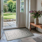 EVERGRACE Area Rugs for Entryway 2x3, Boho Floral Faux Wool Indoor Outdoor Small Rugs, Washable Rugs for Bedroom Bathroom Laundry Doormat, Low Pile Floor Mat Carpet for Home Decor, Cool Gray
