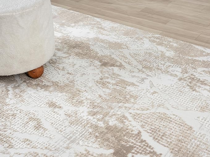 Adel Modern Area Rug for Living Room, 8x10 Rustic Distressed Abstract Large Beige Neutral Rug, Medium Pile Stain Resistant Carpet for Bedroom, Dining Room or Kitchen (8' x 10', Beige)