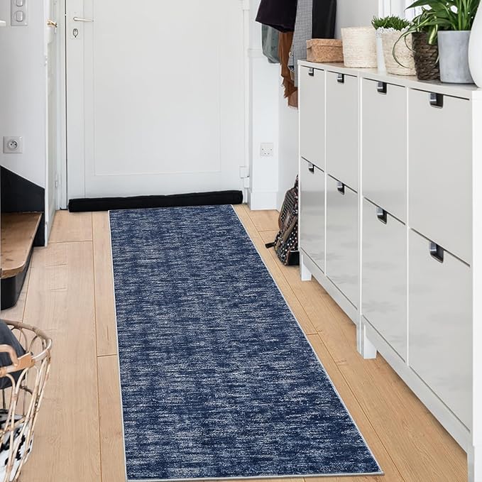 RUGSREAL Solid Runner Rug 2x6 Modern Hallway Runner Mat Machine Washable Ktichen Rug 2x6 Long Hallway Modern Indoor Throw Carpet for Bedside Living Room Bedroom Laundry, 2' x 6' Blue