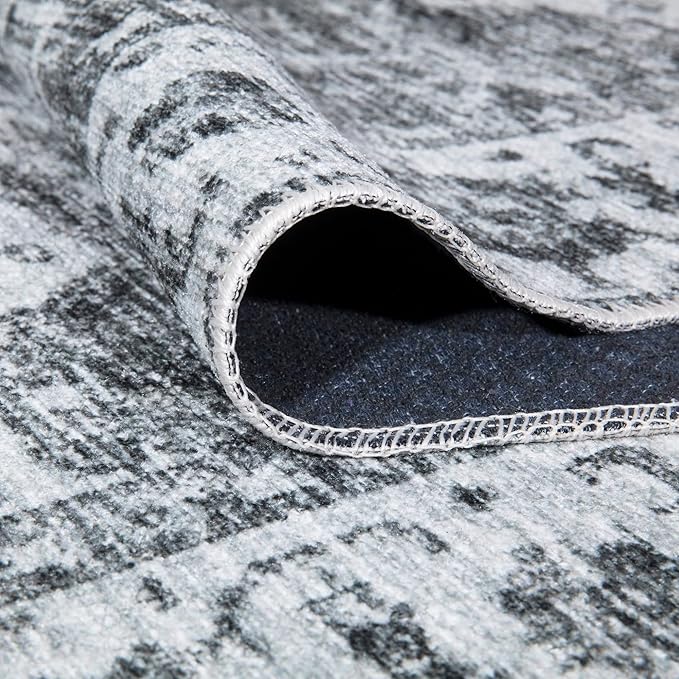 Bloom Rugs Caria Washable Non-Slip 7 ft Runner - Silver/Dark Gray Traditional Runner for Entryway, Hallway, Bathroom, and Kitchen - Exact Size: 2'6" x 7'