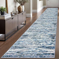 Modern Abstract Runner Rug 2.6x16, Grey Blue White Washable Long Kitchen Runner Non-Slip Soft Hallway Rug Runner Thin Print Faux Wool Carpet for Entryway Bedroom Laundry Room Indoor Home Decor