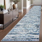Modern Abstract Runner Rug 2.6x16, Grey Blue White Washable Long Kitchen Runner Non-Slip Soft Hallway Rug Runner Thin Print Faux Wool Carpet for Entryway Bedroom Laundry Room Indoor Home Decor