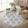 Lahome Moroccan Round Area Rug - 3' Diameter Faux Wool Non-Slip Area Rug Small Accent Distressed Throw Rugs Floor Carpet for Door Mat Entryway Bedrooms Laundry Room Decor (Round - 3' Diameter, Gray)
