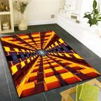 3D Abstract Grid Area Rug, 4x6ft, Visual Illusion Realistic Cave Indoor Carpets, Orange Three Dimensional Pattern Floor Mat, Easy Clean Breathable Washable Rugs for Indoor Family