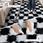 Checkered Rug for Living Room, 9x12 Black and White Area Rugs, Classic Checkered Carpets Shaggy Area Rug, Bedside Rugs for Living Room Bedroom Kids Room Home Decor