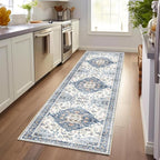 Enkor Runner Rug for Hallway, 2.6x8 Washable Soft Non Slip Floor Rugs for Kitchen, Modern Mat for Living Room Bedroom Entryway Blue & White
