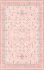 Pink and Blue Washable 5x8 Living Room Rugs, Boho Aethestic Oushak Vintage Area Rug for Bedroom Girls Kids Playroom Nursery Room, Non-Slip Rubber Backing Stain Resistant