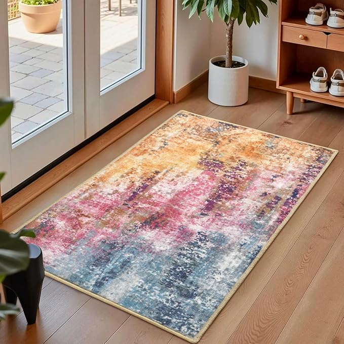 Washable Abstract Rug, 2x3 Small Modern Area Rugs with Non-Slip Rubber Backed for Kitchen, Thin but Soft Throw Carpet Bedroom Entryway Front Door Decor, Galaxy