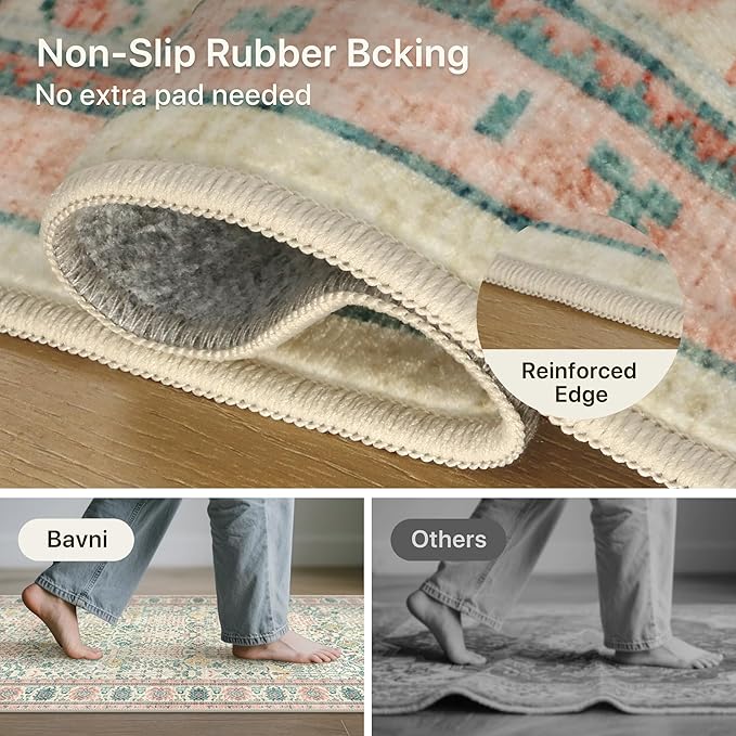 Bavni Area Rugs for Living Room, 5x7 Area Rugs Non-Slip Washable，Ultra-Thin Aesthetic Boho Rug for Bedroom Dinning Room Office, Pink