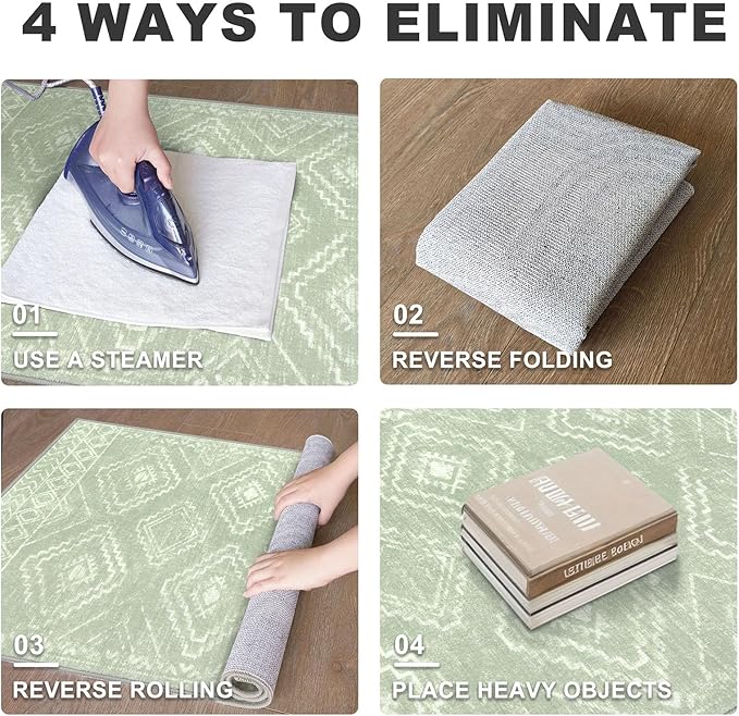 KILOCOCO Boho Entryway Rug 2x3 Printed Small Area Rug Indoor Door Mat Machine Washable Kitchen Rugs Super Soft Non Slip Throw Rugs for Bedroom Entrance Geometric Laundry Room, Grey Green