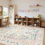 Lahome Boho Pink and White Area Rugs 9x12 Living Room, Washable Floral Large Area Rugs for Bedroom Kids Playroom, Soft Non-Slip Thin Carpet for Nursery Home Decor, Blush