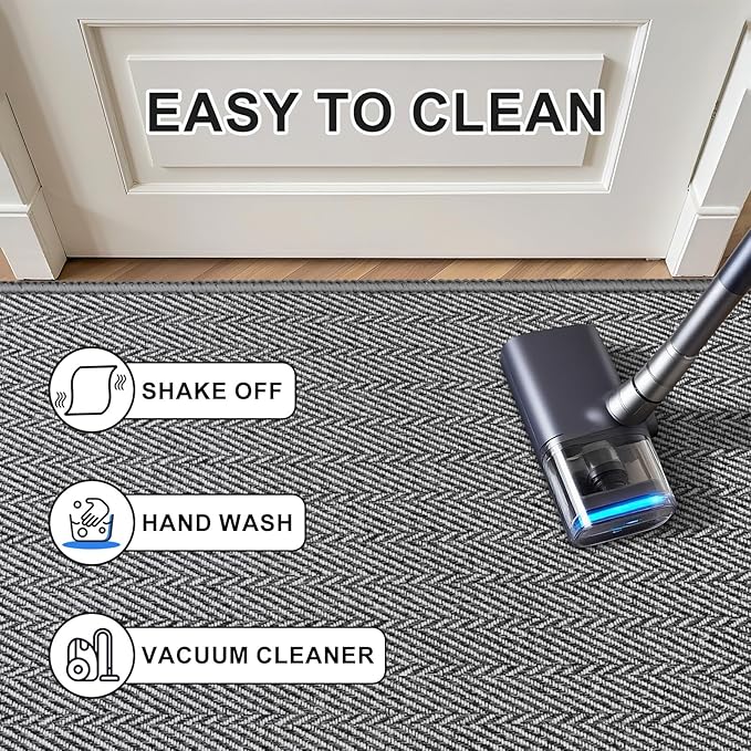 Ultra Thin Door Mat Indoor Entrance 24"x47", Low-Profile Indoor Door Mat, Non Slip Entry Mat Rubber Backing Unique Herringbone Design Inside Doormat Dirt Trapper Entryway Mats, Grey