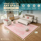 Istana Living Room Rug 10x14 - Pink 10 x 14 Area Rug - Foldable Machine Washable Area Rugs 10x14 - Stylish 10x14 Area Rugs Boho - Stain Resistant Washable Rug 10x14