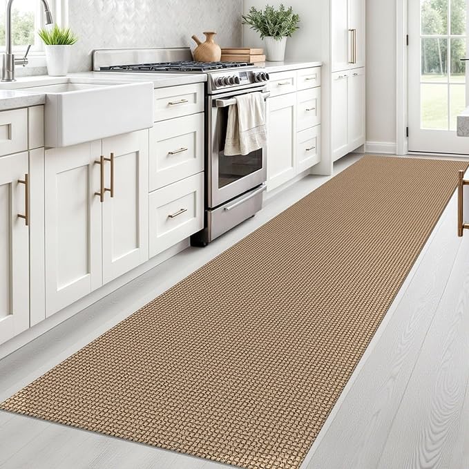 Braided Runner Rug 2.6x10 Ft Washable Runners for Hallways Non Slip Kitchen Runner Rug Cotton Long Entryway Runner Indoor, Woven Carpet for Hall Kitchen Entryway, Orange/Tan/Brown