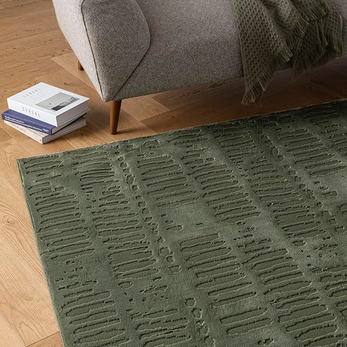 Revival Rugs Shell 10'6" x 14'3" Washable Area Rug for Living Room Bedroom - 100% Recycled Oeko-TEX Certified, Medium Pile, Green