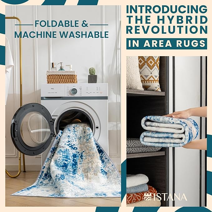 Istana 2x3 Area Rug - Blue/Ivory Boho Rugs for Living Room 2x3 - Foldable Small Rugs for Bedroom - Stain Resistant Washable Rug Non Slip - Eco-Friendly Area Rugs Indoor
