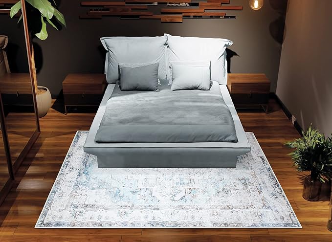 Bloom Rugs Washable Non-Slip 5' x 7' Rug - Beige/Blue Traditional Area Rug for Living Room, Bedroom, Dining Room, and Kitchen - Exact Size: 5' x 7'