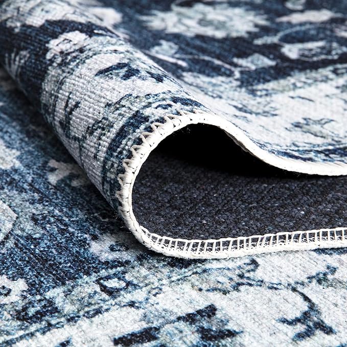 Bloom Rugs Washable Non-Slip 2' x 3' Rug - Dark Blue Traditional Bordered Area Rug for Living Room, Bedroom, Dining Room, and Kitchen - Exact Size: 2' x 3'