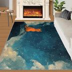 Orange Cat Rugs for Bedroom - 2x3 Area Rug - Cartoon Starry Sky Rugs for Living Room, 3D Cute Cat Rug, Non-Slip Washable Home Decor Carpet