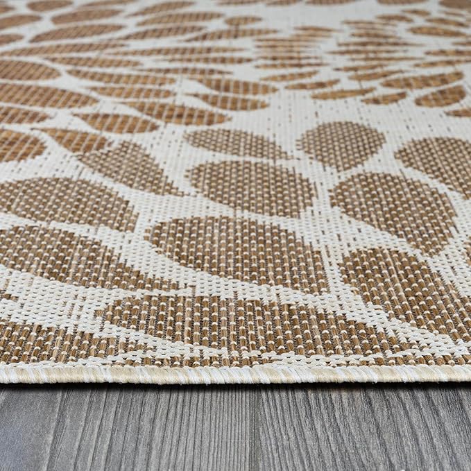 Beverly Rug Outdoor Rug 5x7 Modern Exotic Tropical Leaf Area Rugs for Indoor and Outdoor Patio Deck Porch Garden Water Resistant Washable Outside Carpet (5 x 7 Beige)