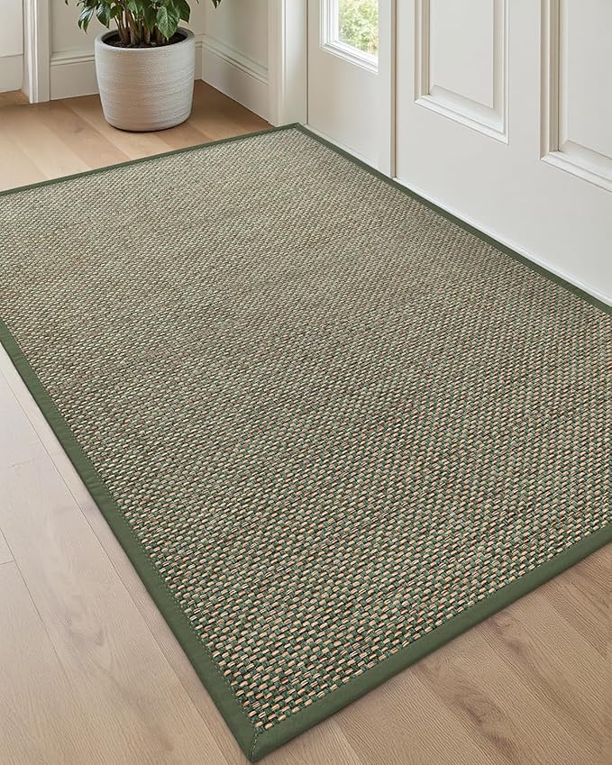 DEXI Ultra Thin Entryway Door Mat 36x56, Non Slip Rubber Backing Inside Entry Mat, Low Profile Easy Clean Dirt Trapper Doormat for Inside Entrance Patio, Green