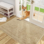 OLANLY Dog Door Mat for Muddy Paws 50x30, Absorbs Moisture and Dirt, Absorbent Non-Slip Washable Doormat, Quick Dry Chenille Mud Mat for Dogs, Entry Indoor Entryway Carpet for Inside Floor, Beige