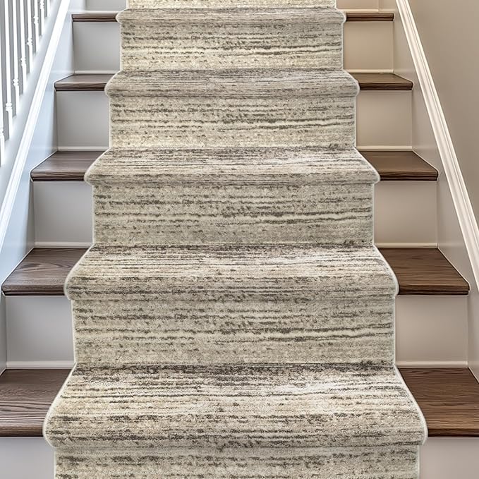 Well Woven Custom Size Hallway & Stair Runner- Harlow Delphi Cream Beige 31 Inches Wide x 30 Feet Long Runner (31" x 30') Runner Rug - Modern Stripes Pattern, Ultra-Soft, Easy-Clean