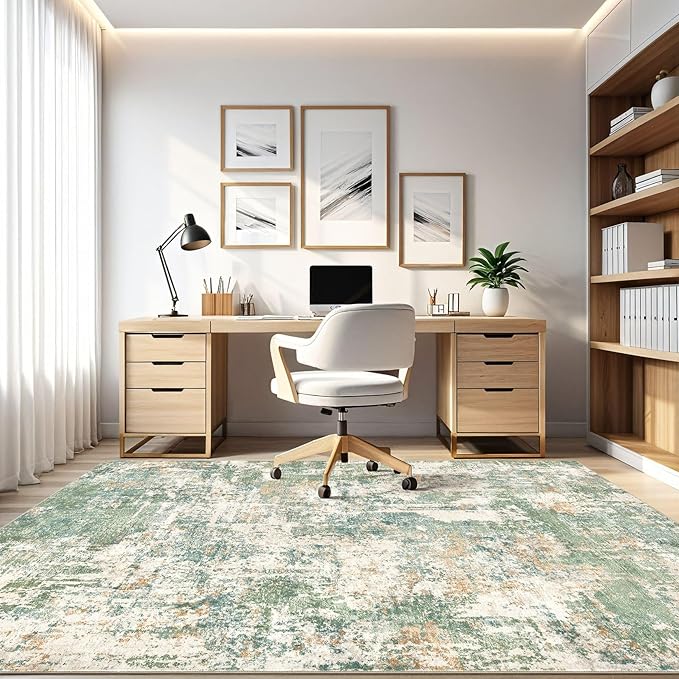 6x8 Area Rug Living Room: Washable Large Abstract Soft Green Rug Stain Resistant Indoor Floor Non-Slip Accent Carpet for Men Modern Home Enthusiasts Aged 25-45 - Bedroom Office Playroom