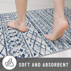 KUTA Moroccan Area Rugs, 2x3 Blue White Entryway Rug Non-Slip Washable Small Indoor Door Mat, Ultra Soft Print Vintage Distressed Geometric Low-Pile Floor Carpet for Entrance Kitchen
