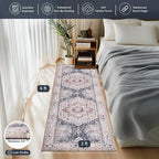 PURRUGS Vintage Farmhouse Boho Runner Rug 2x6 ft, Non-Slip Machine Washable Rug, Accent Oriental Area Rug for Kitchen, Hallway, Entryway, Bedroom, Living Room and Dining Room, Coral Red/Marine Blue
