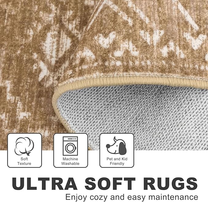 KILOCOCO Boho Entryway Rug 2x3 Printed Small Area Rug Indoor Door Mat Machine Washable Kitchen Rugs Super Soft Non Slip Throw Rugs for Bedroom Entrance Geometric Laundry Room, Yellow Brown Orange