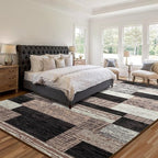 Large Area Rugs,Modern Geometric Patchwork Floor Decor for Bedroom Aesthetic Carpet, Rockwood Collection, Indoor Rugs for Living Room Dining Room Nursery Office Machine Washable Rug, 4x6 Ft Chocolate
