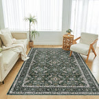 WITSHOCK Living Room Area Rugs 5x7: Soft Non-Slip Backing Washable Rugs Vintage Large Carpet for Bedroom Office Dining Room Kitchen Stain Resistant Home Decor Rug, Dark Green