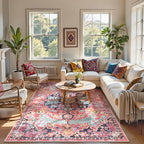 Lahome 6x9 Area Rugs Machine Washable Area Rugs for Living Room,Non Slip Bedroom Rug,Dining Room Rugs for Under Table,Large Bohemian Vintage Non Skid Indoor Carpet for Home Office(6x9ft,Fuchsia)
