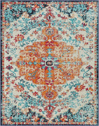 Lahome Boho Rugs for Living Room 8x10,Washable Orange Bedroom Area Rug Soft Low Pile Dining Room Rugs for Under Table,Vintage Thin Non Slip Printed Nursery Area Rug for Playroom Office(8x10ft Orange)