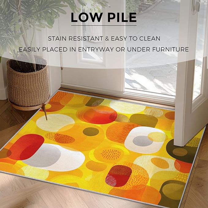 Abstract Geometry Rugs for Entryway, 2x3 ft, Mid Century Modern Area Rugs for Bedroom Kitchen Entrance, Soft Non Slip Washable 70s 80s Geometric Indoor Door Mat Home Decorations Dt-Ghf-19