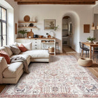 jinchan Kalen Area Rug 9x12 Washable Living Room Rug Vintage Indoor Large Floor Cover Retro Accent Mat Distressed Floral Country Boho Non Slip Thin Carpet for Bedroom Dining Room Office Red Multi