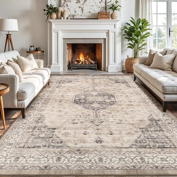 LUMI 4x6 Washable Area Rug for Living Room, Ultra Soft Traditional Rugs Non Slip with Rubber Backing, Low Profile, High Traffic, Stain Resistant Carpets, Ideal for Bedroom, Dining Room, Indoor