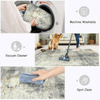 Lahome Modern Abstract 9x12 Area Rugs for Living Room, Washable Living Room Rug for Bedroom Low Pile Non Slip, Grey Soft Indoor Accent Carpet for Dining Room Table Apartment