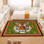 Tiger Print Rug,4x5ft,The Tiger is Surrounded by Orange and Green Floral Patterns. This Rug is Suitable for Boys and Girls' Bedrooms，Anti-Slip Carpet Suitable for Living Room Bedroom Home Decoration