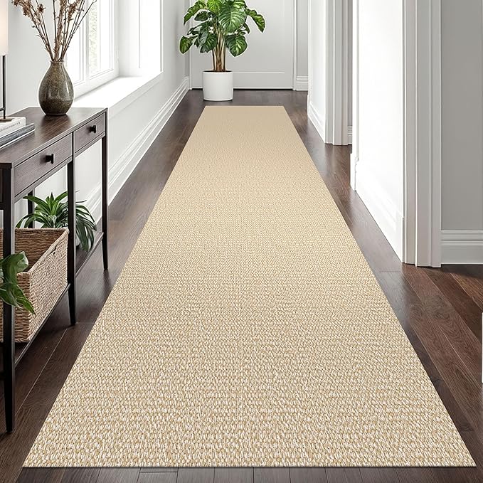 EARTHALL Long Runner Rug 3x12 Ft Washable Runners for Hallways Cotton Non Slip Entryway Runner Braided Kitchen Runner Indoor Outdoor Carpet Runners for Entryway, Hall, Foyers, Golden Beige/White