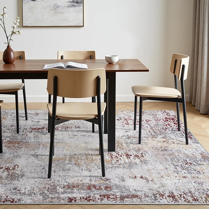 Toneed Abstract Area Rug Modern Washable Rug Soft Non Slip Rug Low Pile for Bedroom Living Room Dining Room Taupe Grey Brown 9x11 Feet