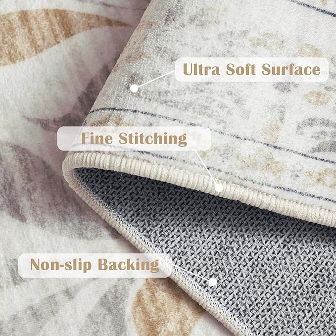 jinchan Vintage Floral 4x6 Area Rugs - Machine Washable Distressed Design Soft Ultra-Thin Low-Pile Non-Slip Carpet for Entryway Kitchen Bedroom Nursery Living Room Dining Room (4x6ft, Light Grey)
