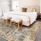 Area Rug 9'x12' Washable Vintage Traditional Mat Distressed Indoor Foldable Thin Retro Accent Floral Print Non Slip Carpet for Living Room Dining Room Office Large Rugs