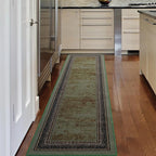 Antep Rugs Alfombras Bordered Modern 2x10 Non-Slip (Non-Skid) Low Pile Rubber Backing Indoor Area Runner Rug (Green, 2' x 10')